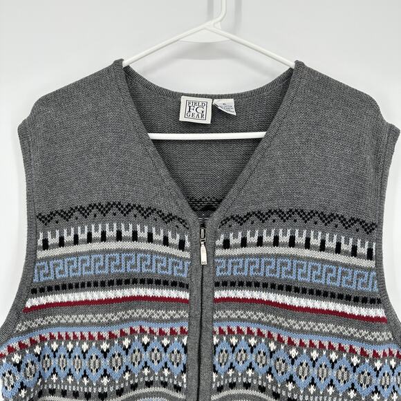 Field Gear Sweater Vest Men XL Zip Front Geometric Pattern Knit Pullover Preppy - Picture 2 of 10